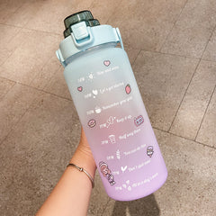 2000ml Gradient Water Bottle with Straw – Cute Portable Motivational Time Marker Bottle for Fitness & Outdoors