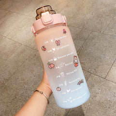 2000ml Gradient Water Bottle with Straw – Cute Portable Motivational Time Marker Bottle for Fitness & Outdoors