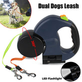 Dual Dog Retractable Leash for Two Dogs – 360° Tangle-Free with Lights & Storage