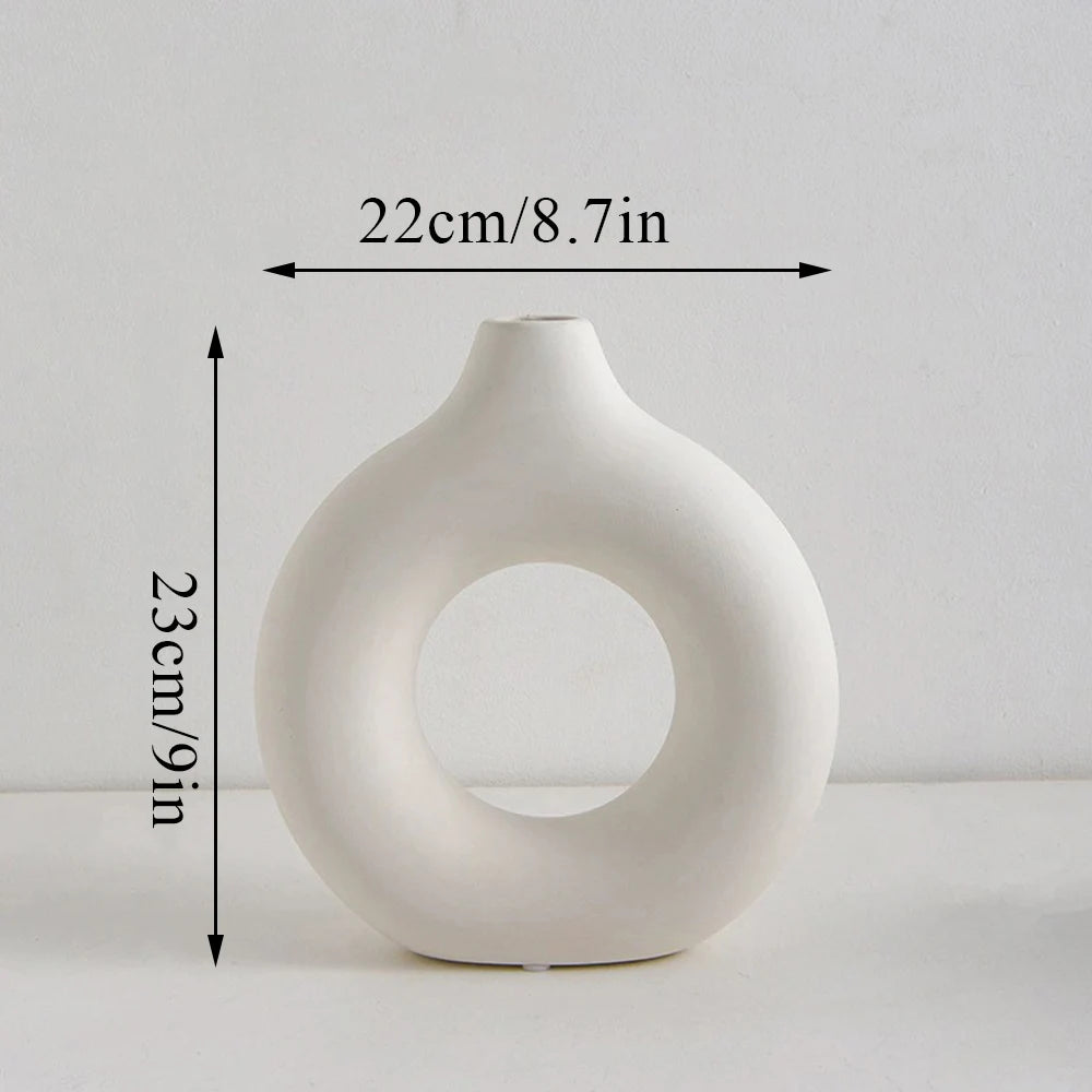 Nordic Vase Circular Hollow Ceramic Flower Vase For Home Living Room Decoration Accessories Interior Office Desktop Decor Gift