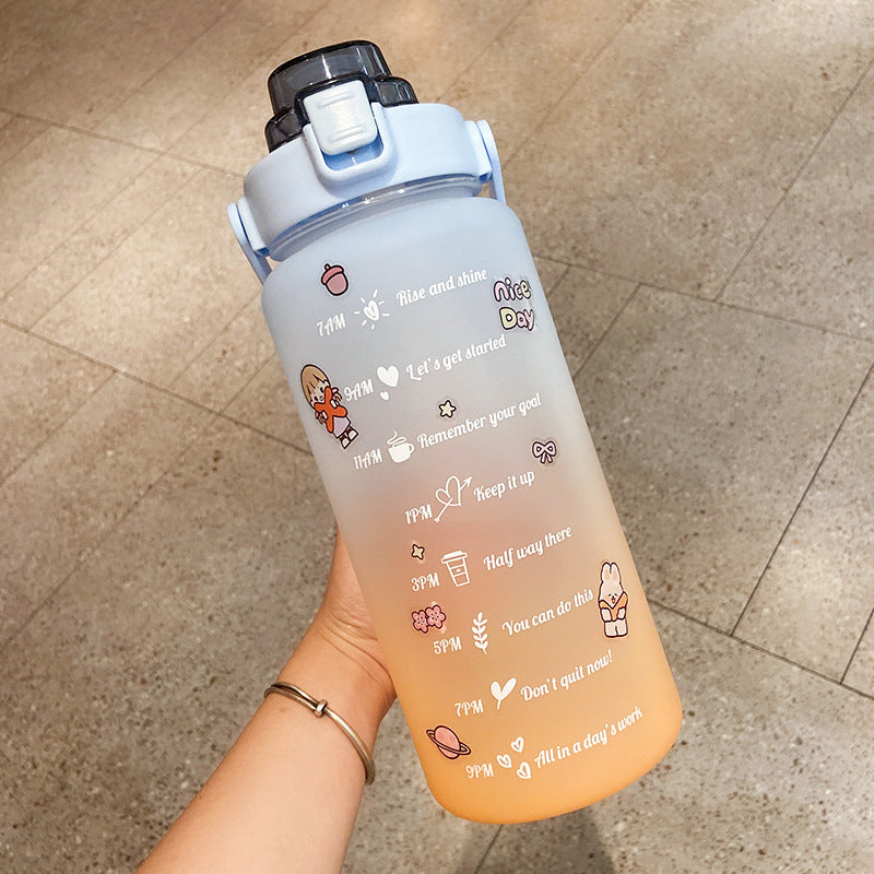 2000ml Gradient Water Bottle with Straw – Cute Portable Motivational Time Marker Bottle for Fitness & Outdoors