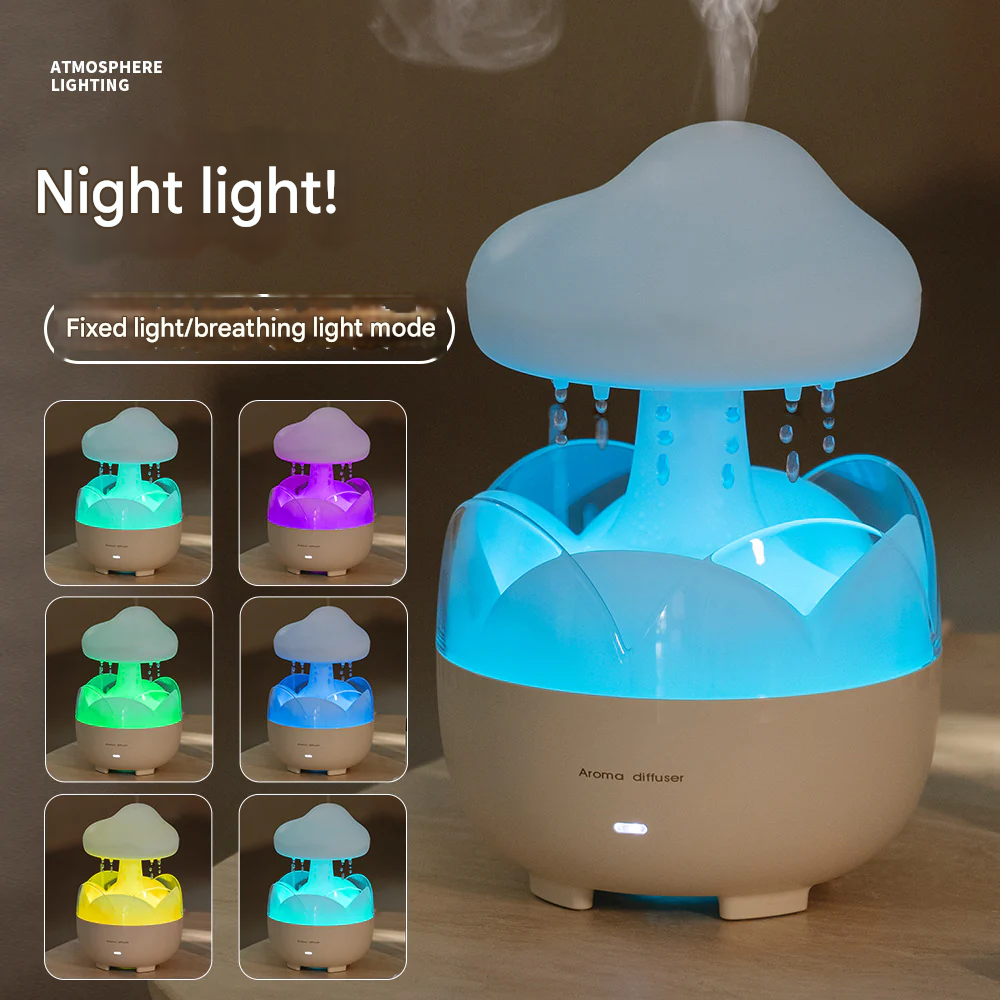 Raindrop Aromatherapy Humidifier with Color-Changing Lights - Essential Oil Diffuser for Home & Bedroom